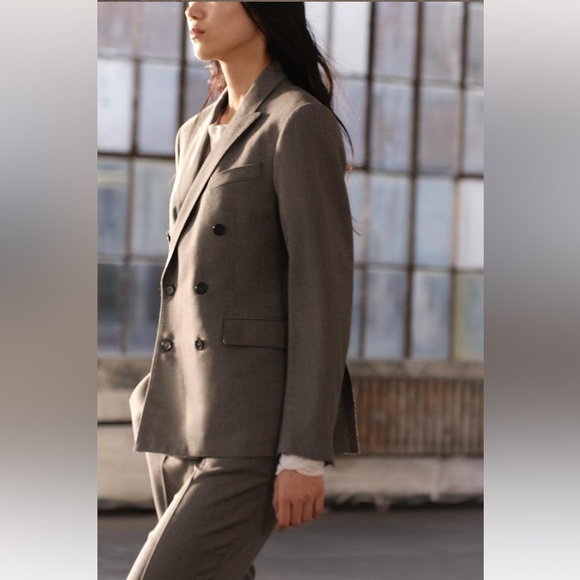 Zara Taupe Gray Double Breasted Wool Blazer Coat ZW Collection NWT - Picture 7 of 16
